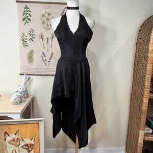 Black Asymmetric Halter Dress Witchy Goth Dark Coquette Punk Vampire Vamp XXS XS